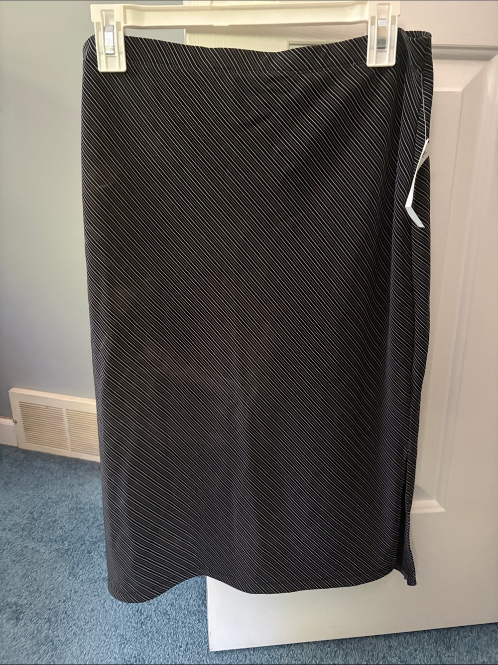 Fashion Bug Black Midi Skirt with White Pinstripes